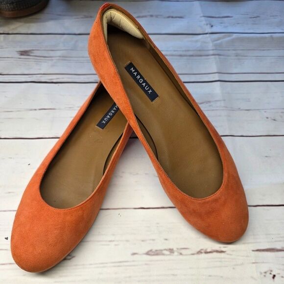 Margaux Shoes - Margaux Suede Orange Classic Ballet Flats Size 9M